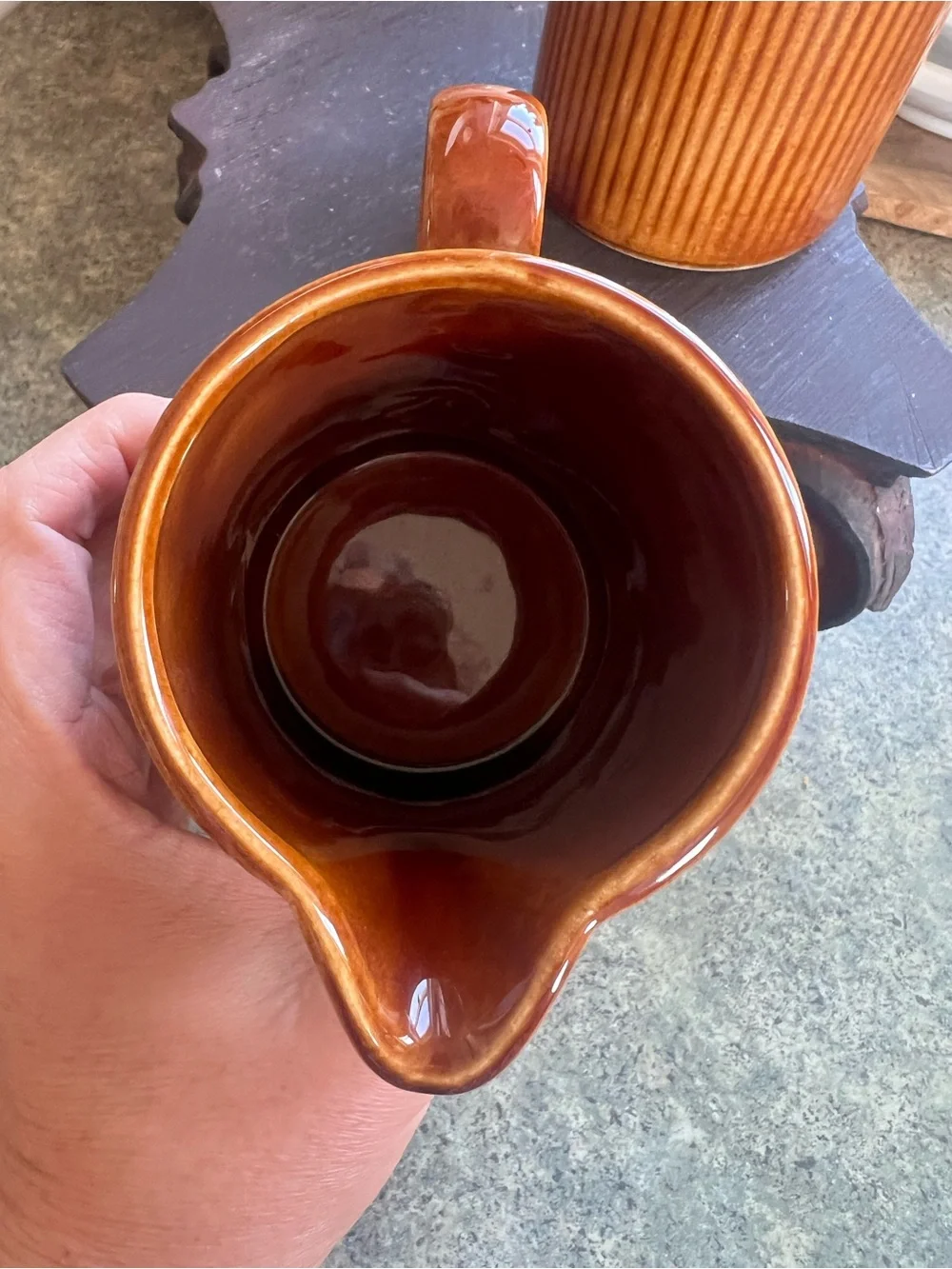 Vintage MCM Ribbed Ceramic Creamer and Sugar Set - Warm Amber
